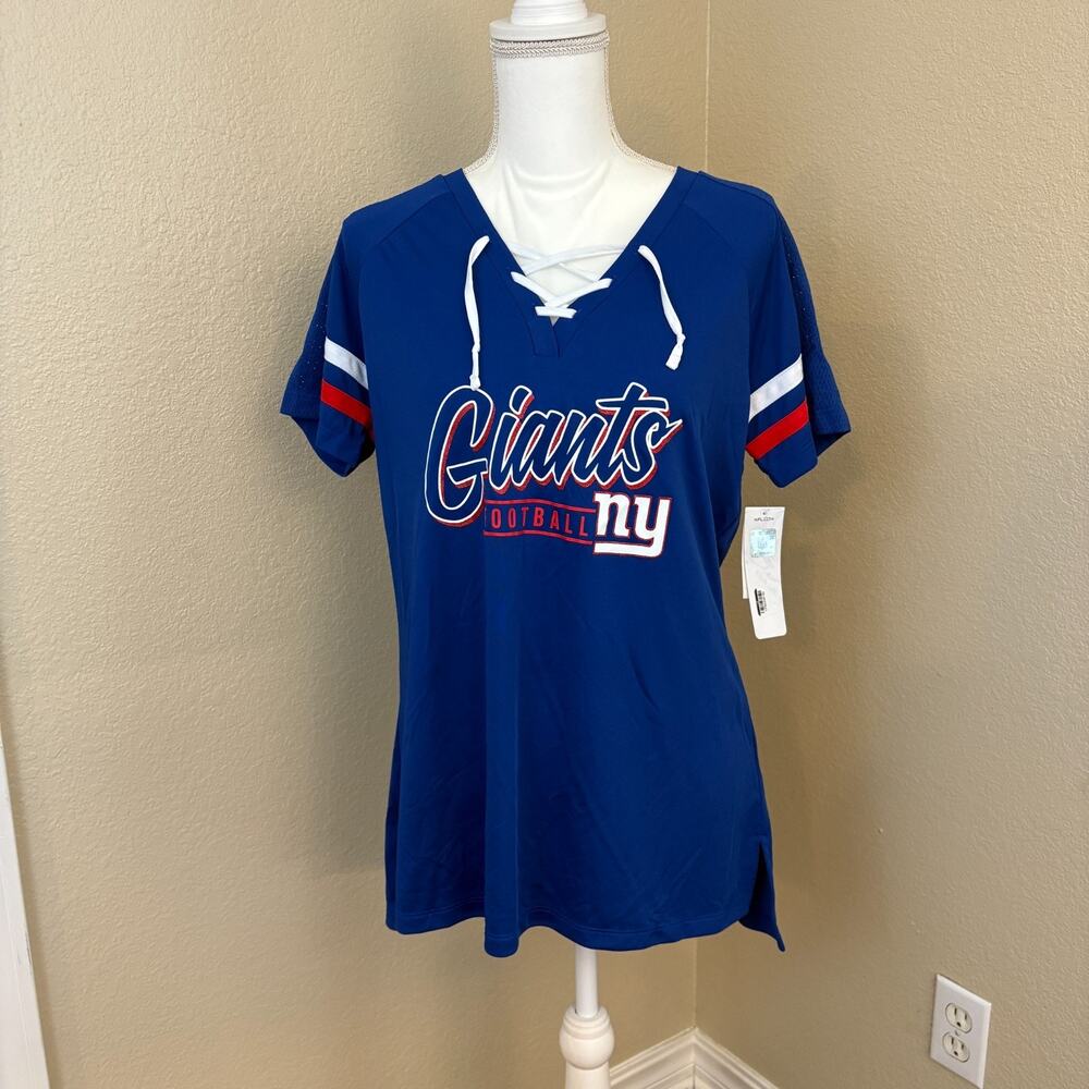 NFL Team Apparel Womens New York Giants Football Shirt Tie Blue Mesh Polyester M